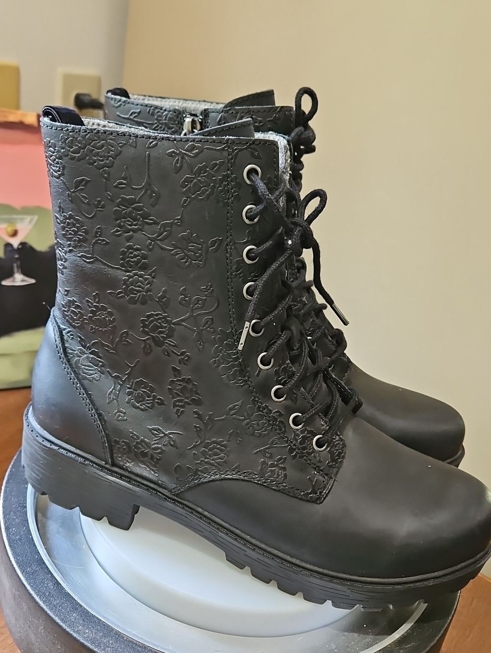 Alegria Black Embossed Lace-Up Ankle Boots